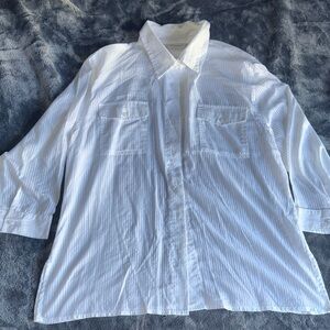 White Stag Striped White Women’s Button Down Quarter-Sleeve